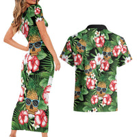 Pineapple Skull Aloha Hawaii Couples Matching Short Sleeve Bodycon Dress and Hawaiian Shirt Summer Vibes Tropical Seamless Pattern - Wonder Print Shop