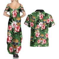 Pineapple Skull Aloha Hawaii Couples Matching Summer Maxi Dress and Hawaiian Shirt Summer Vibes Tropical Seamless Pattern - Wonder Print Shop
