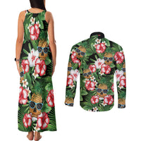 Pineapple Skull Aloha Hawaii Couples Matching Tank Maxi Dress and Long Sleeve Button Shirt Summer Vibes Tropical Seamless Pattern - Wonder Print Shop
