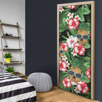 Pineapple Skull Aloha Hawaii Door Cover Summer Vibes Tropical Seamless Pattern - Wonder Print Shop