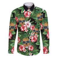 Pineapple Skull Aloha Hawaii Family Matching Off The Shoulder Long Sleeve Dress and Hawaiian Shirt Summer Vibes Tropical Seamless Pattern - Wonder Print Shop