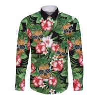 Pineapple Skull Aloha Hawaii Long Sleeve Button Shirt Summer Vibes Tropical Seamless Pattern - Wonder Print Shop