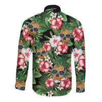 Pineapple Skull Aloha Hawaii Long Sleeve Button Shirt Summer Vibes Tropical Seamless Pattern - Wonder Print Shop