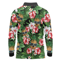 Pineapple Skull Aloha Hawaii Long Sleeve Polo Shirt Summer Vibes Tropical Seamless Pattern - Wonder Print Shop