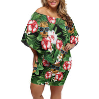 Pineapple Skull Aloha Hawaii Off Shoulder Short Dress Summer Vibes Tropical Seamless Pattern - Wonder Print Shop
