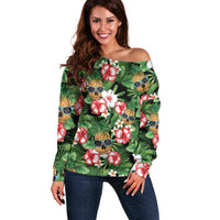 Pineapple Skull Aloha Hawaii Off Shoulder Sweater Summer Vibes Tropical Seamless Pattern - Wonder Print Shop