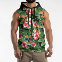 Pineapple Skull Aloha Hawaii Sleeveless Zip Hoodie Summer Vibes Tropical Seamless Pattern - Wonder Print Shop