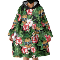 Pineapple Skull Aloha Hawaii Wearable Blanket Hoodie Summer Vibes Tropical Seamless Pattern - Wonder Print Shop