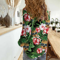 Pineapple Skull Aloha Hawaii Women Casual Shirt Summer Vibes Tropical Seamless Pattern - Wonder Print Shop