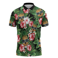 Pineapple Skull Aloha Hawaii Zipper Polo Shirt Summer Vibes Tropical Seamless Pattern - Wonder Print Shop