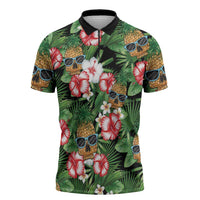 Pineapple Skull Aloha Hawaii Zipper Polo Shirt Summer Vibes Tropical Seamless Pattern - Wonder Print Shop