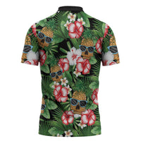 Pineapple Skull Aloha Hawaii Zipper Polo Shirt Summer Vibes Tropical Seamless Pattern - Wonder Print Shop