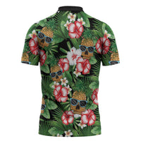 Pineapple Skull Aloha Hawaii Zipper Polo Shirt Summer Vibes Tropical Seamless Pattern - Wonder Print Shop