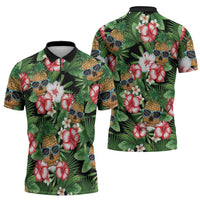 Pineapple Skull Aloha Hawaii Zipper Polo Shirt Summer Vibes Tropical Seamless Pattern - Wonder Print Shop