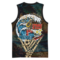 Aloha Hawaii Surfing Skull Basketball Jersey Shaka Skeleton Ride The Waves - Wonder Print Shop