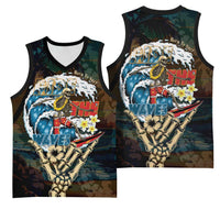 Aloha Hawaii Surfing Skull Basketball Jersey Shaka Skeleton Ride The Waves - Wonder Print Shop