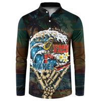 Aloha Hawaii Surfing Skull Button Sweatshirt Shaka Skeleton Ride The Waves - Wonder Print Shop