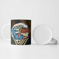 Aloha Hawaii Surfing Skull Ceramic Mug Shaka Skeleton Ride The Waves - Wonder Print Shop