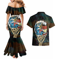 Aloha Hawaii Surfing Skull Couples Matching Mermaid Dress and Hawaiian Shirt Shaka Skeleton Ride The Waves - Wonder Print Shop