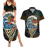 Aloha Hawaii Surfing Skull Couples Matching Summer Maxi Dress and Hawaiian Shirt Shaka Skeleton Ride The Waves - Wonder Print Shop