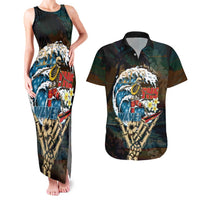 Aloha Hawaii Surfing Skull Couples Matching Tank Maxi Dress and Hawaiian Shirt Shaka Skeleton Ride The Waves - Wonder Print Shop