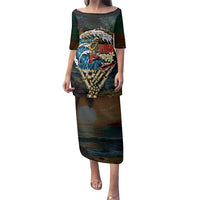 Aloha Hawaii Surfing Skull Family Matching Puletasi and Hawaiian Shirt Shaka Skeleton Ride The Waves - Wonder Print Shop