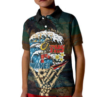 Aloha Hawaii Surfing Skull Kid Polo Shirt Shaka Skeleton Ride The Waves - Wonder Print Shop