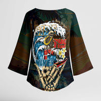 Aloha Hawaii Surfing Skull Kimono Sleeve Blouse Shaka Skeleton Ride The Waves - Wonder Print Shop