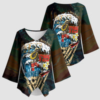 Aloha Hawaii Surfing Skull Kimono Sleeve Blouse Shaka Skeleton Ride The Waves - Wonder Print Shop