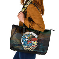 Aloha Hawaii Surfing Skull Leather Tote Bag Shaka Skeleton Ride The Waves - Wonder Print Shop