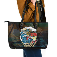 Aloha Hawaii Surfing Skull Leather Tote Bag Shaka Skeleton Ride The Waves - Wonder Print Shop