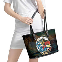 Aloha Hawaii Surfing Skull Leather Tote Bag Shaka Skeleton Ride The Waves - Wonder Print Shop