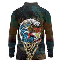 Aloha Hawaii Surfing Skull Long Sleeve Polo Shirt Shaka Skeleton Ride The Waves - Wonder Print Shop