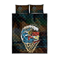 Aloha Hawaii Surfing Skull Quilt Bed Set Shaka Skeleton Ride The Waves - Wonder Print Shop