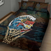 Aloha Hawaii Surfing Skull Quilt Bed Set Shaka Skeleton Ride The Waves - Wonder Print Shop