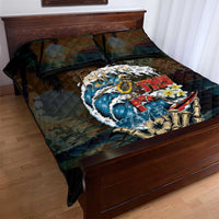 Aloha Hawaii Surfing Skull Quilt Bed Set Shaka Skeleton Ride The Waves - Wonder Print Shop