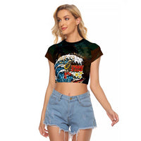 Aloha Hawaii Surfing Skull Raglan Cropped T Shirt Shaka Skeleton Ride The Waves - Wonder Print Shop