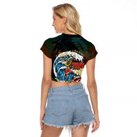 Aloha Hawaii Surfing Skull Raglan Cropped T Shirt Shaka Skeleton Ride The Waves - Wonder Print Shop