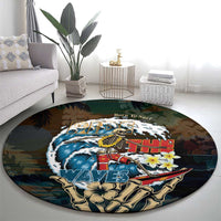 Aloha Hawaii Surfing Skull Round Carpet Shaka Skeleton Ride The Waves - Wonder Print Shop