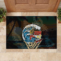 Aloha Hawaii Surfing Skull Rubber Doormat Shaka Skeleton Ride The Waves - Wonder Print Shop
