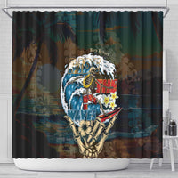 Aloha Hawaii Surfing Skull Shower Curtain Shaka Skeleton Ride The Waves - Wonder Print Shop