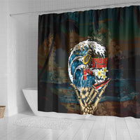 Aloha Hawaii Surfing Skull Shower Curtain Shaka Skeleton Ride The Waves - Wonder Print Shop