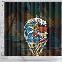 Aloha Hawaii Surfing Skull Shower Curtain Shaka Skeleton Ride The Waves - Wonder Print Shop