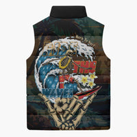 Aloha Hawaii Surfing Skull Sleeveless Puffer Jacket Shaka Skeleton Ride The Waves - Wonder Print Shop