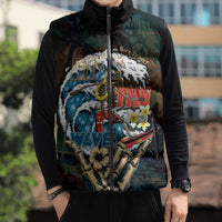 Aloha Hawaii Surfing Skull Sleeveless Puffer Jacket Shaka Skeleton Ride The Waves - Wonder Print Shop