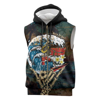 Aloha Hawaii Surfing Skull Sleeveless Zip Hoodie Shaka Skeleton Ride The Waves - Wonder Print Shop