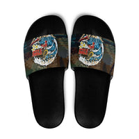 Aloha Hawaii Surfing Skull Slide Sandals Shaka Skeleton Ride The Waves - Wonder Print Shop