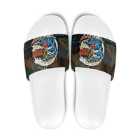Aloha Hawaii Surfing Skull Slide Sandals Shaka Skeleton Ride The Waves - Wonder Print Shop