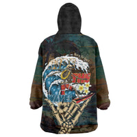 Aloha Hawaii Surfing Skull Wearable Blanket Hoodie Shaka Skeleton Ride The Waves - Wonder Print Shop