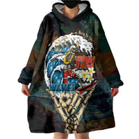 Aloha Hawaii Surfing Skull Wearable Blanket Hoodie Shaka Skeleton Ride The Waves - Wonder Print Shop